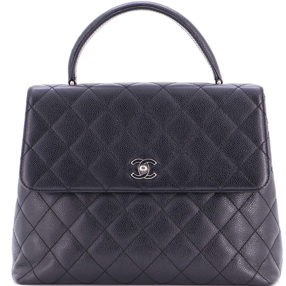 Chanel Jumbo Vintage Classic Top Handle Flap Bag Quilted Caviar